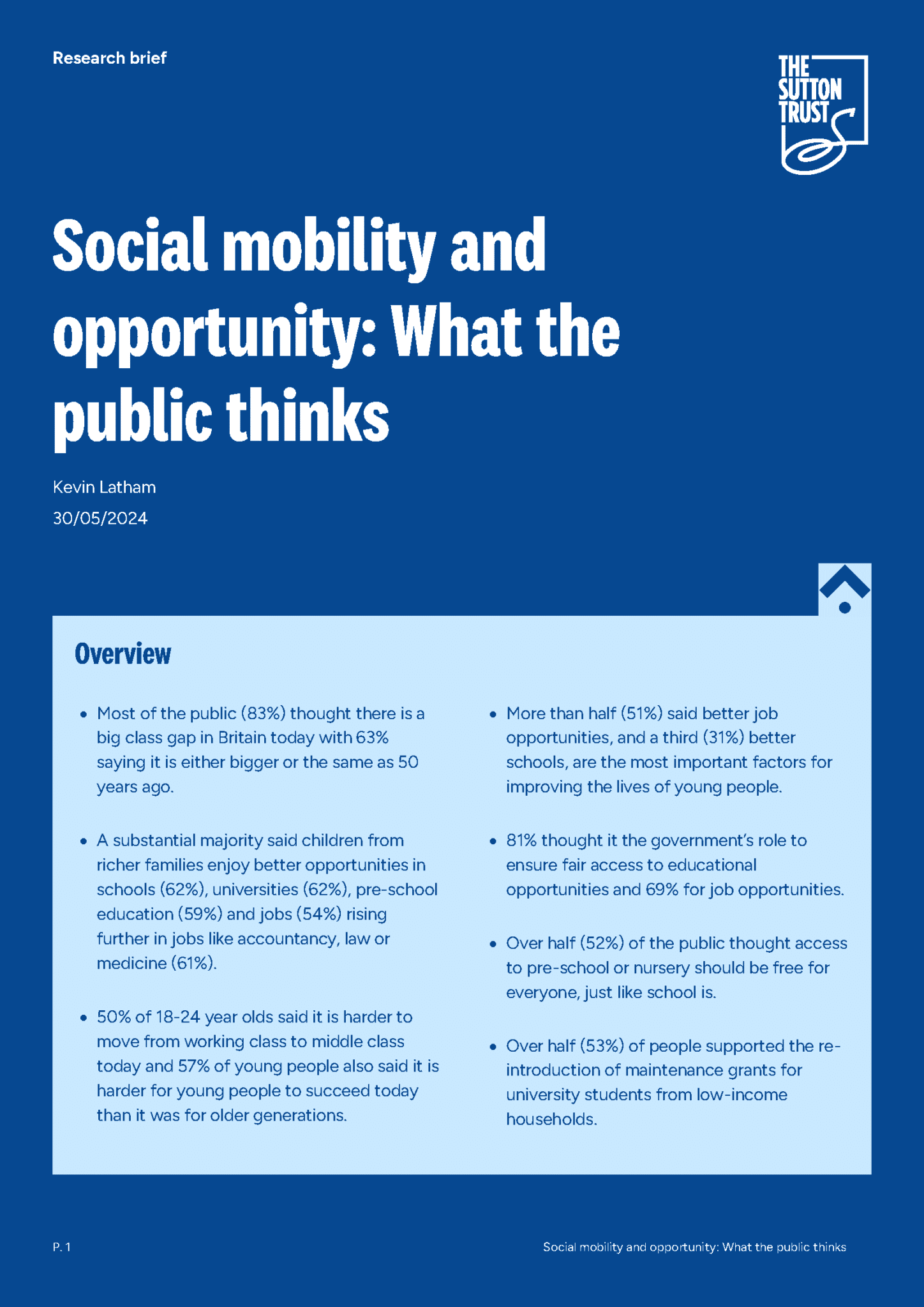 Social Mobility And Opportunity The Sutton Trust 